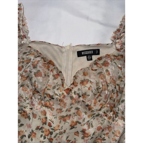 Misguided Sheer Off Shoulder Bodysuit Zipper Orange Floral fairy whimsical sexy - Picture 3 of 8